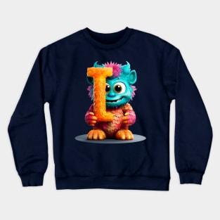 Cute Monster for Kids Alphabet Letter I Funny Back to School Crewneck Sweatshirt